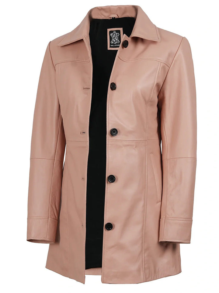 Kandis Women Pink Real Leather Car Coat - Rare Leather