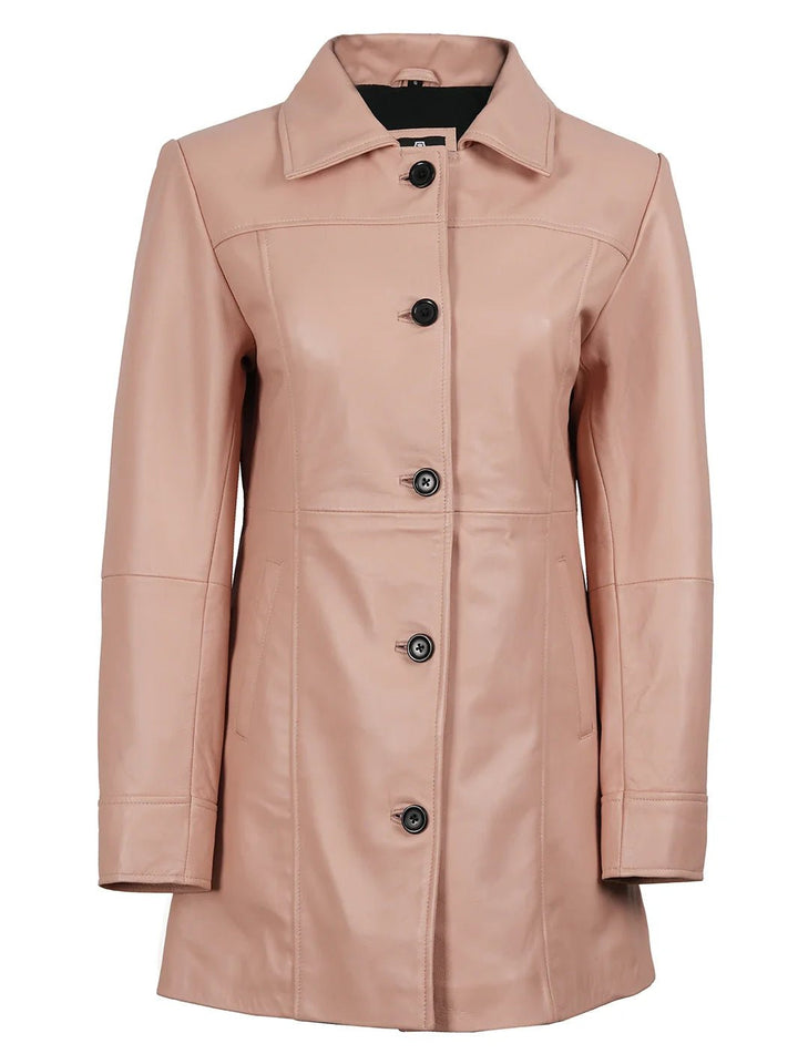 Kandis Women Pink Real Leather Car Coat - Rare Leather
