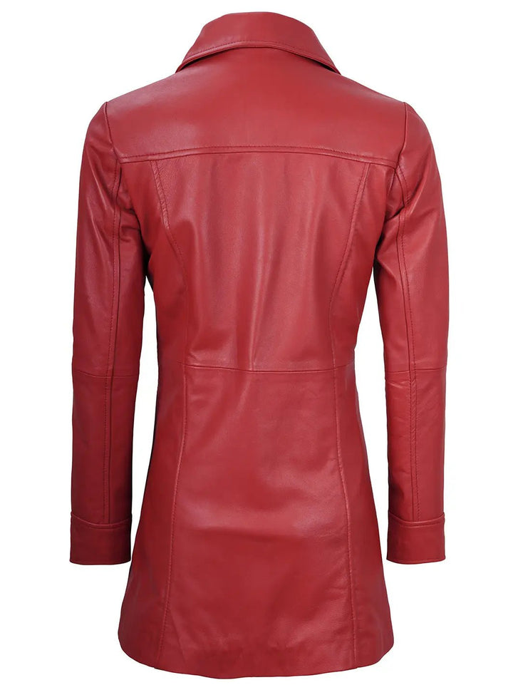 Kandis Women Red Real Leather Car Coat - Rare Leather