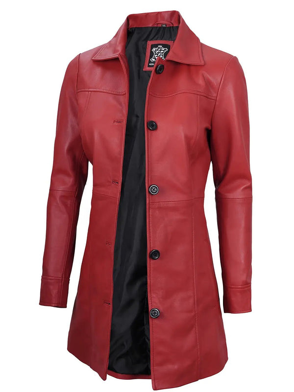 Kandis Women Red Real Leather Car Coat - Rare Leather