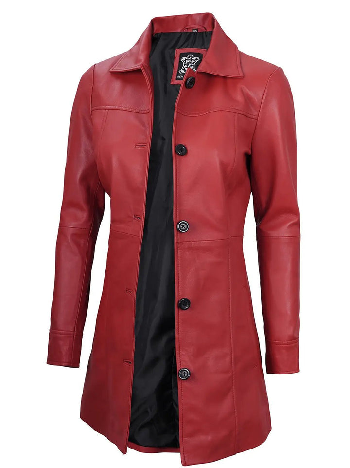 Kandis Women Red Real Leather Car Coat - Rare Leather