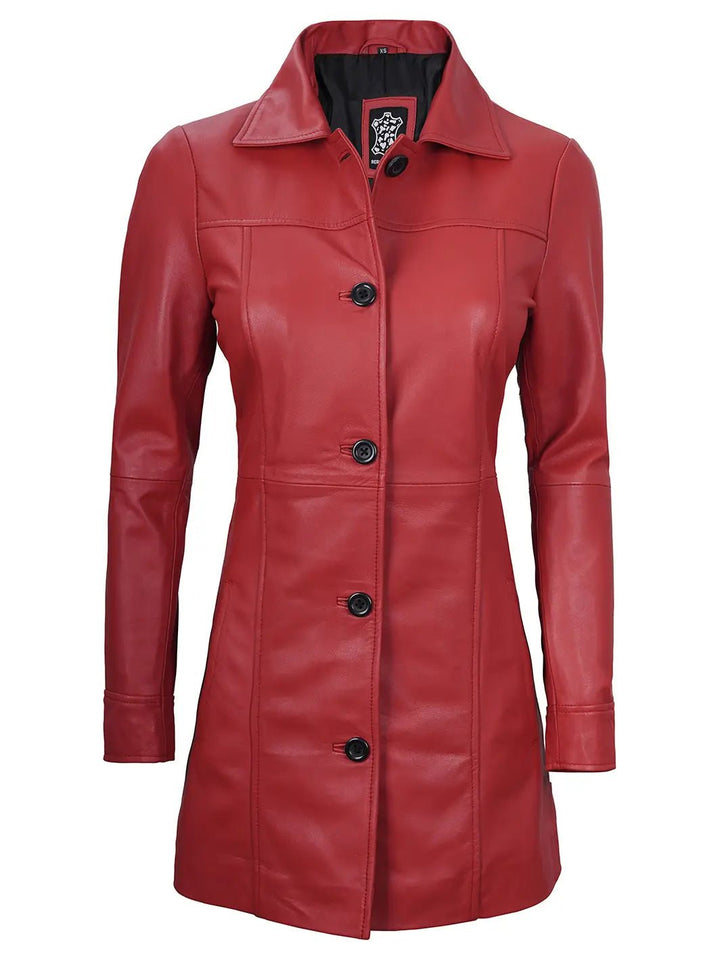 Kandis Women Red Real Leather Car Coat - Rare Leather