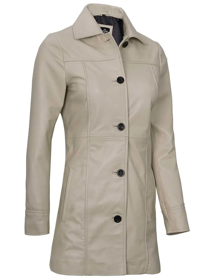Kandis Women's Biege Real Leather Car Coat - Rare Leather