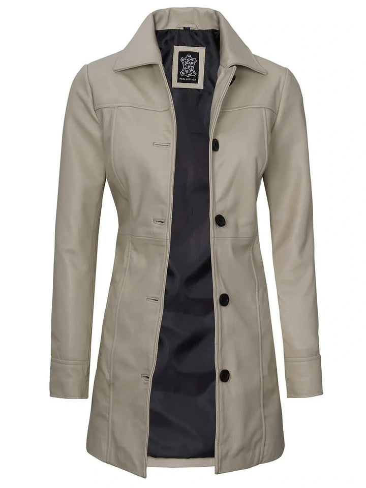 Kandis Women's Biege Real Leather Car Coat - Rare Leather