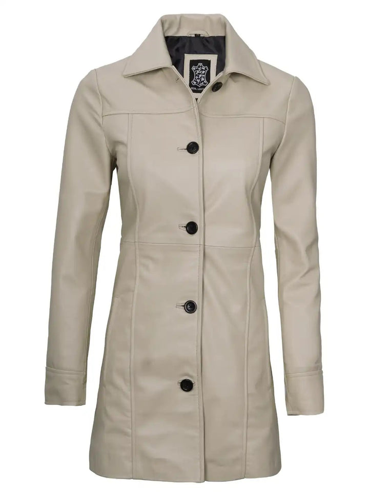 Kandis Women's Biege Real Leather Car Coat - Rare Leather
