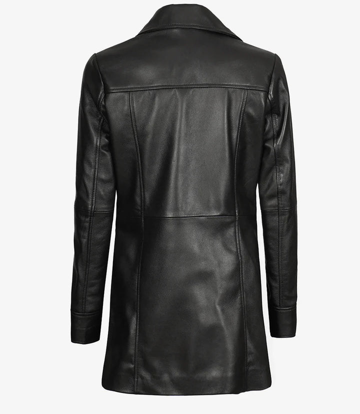 Kandis Womens Black 3/4 Length Leather Car Coat - Rare Leather