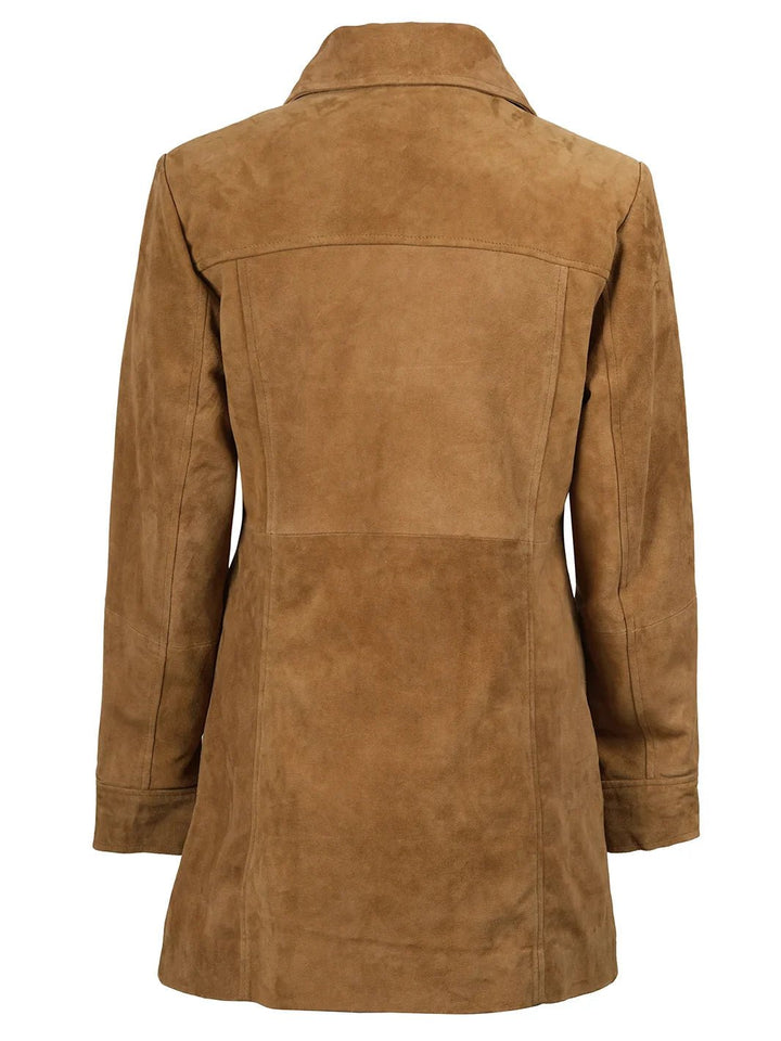 Kandis Womens Brown Suede Car Coat - Rare Leather