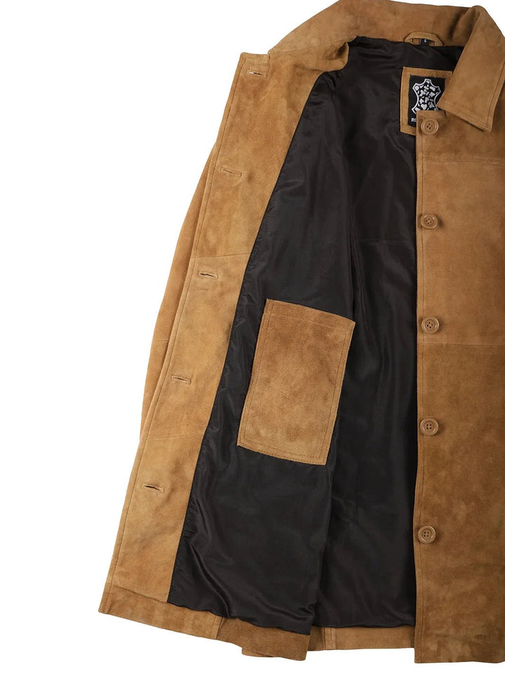 Kandis Womens Brown Suede Car Coat - Rare Leather