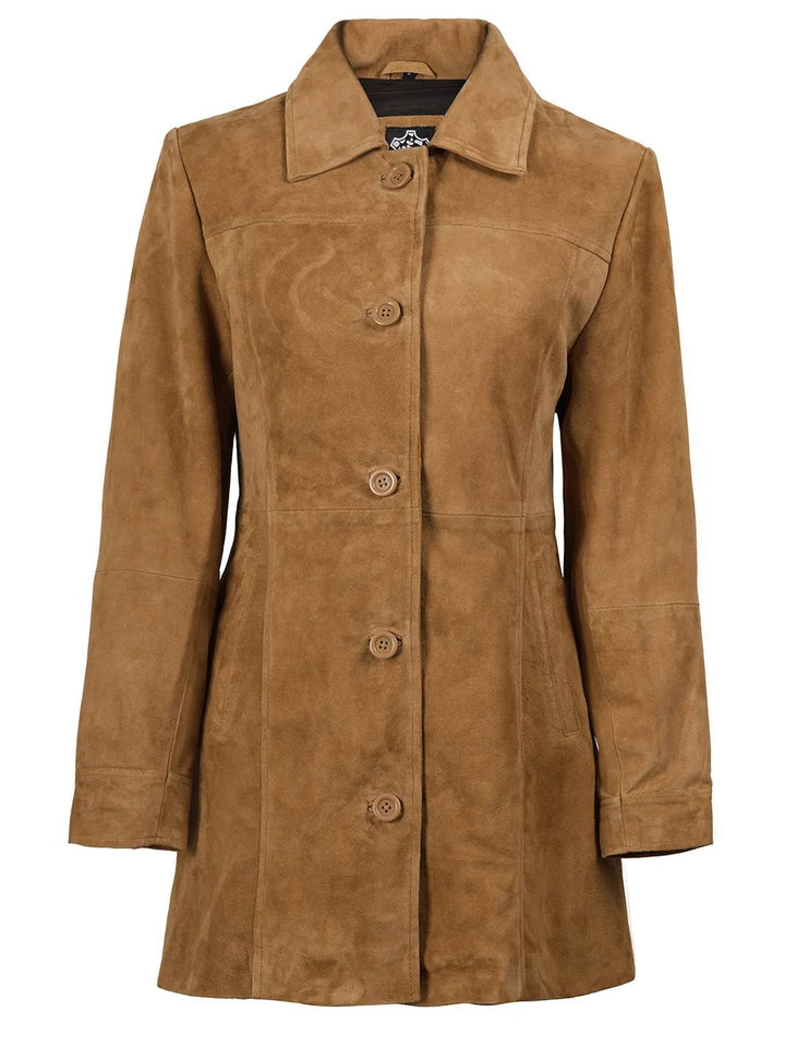 Kandis Womens Brown Suede Car Coat - Rare Leather