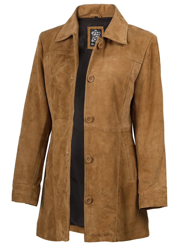 Kandis Womens Brown Suede Car Coat - Rare Leather