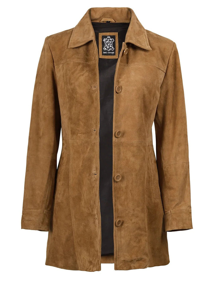 Kandis Womens Brown Suede Car Coat - Rare Leather