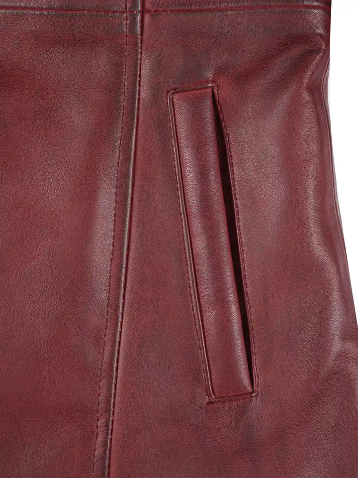 Kandis Women's Burgundy Real Leather Car Coat - Rare Leather