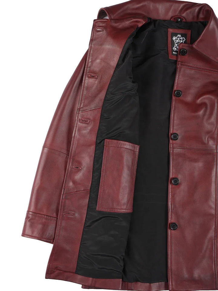 Kandis Women's Burgundy Real Leather Car Coat - Rare Leather
