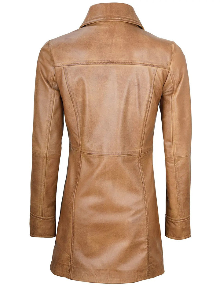 Kandis Womens Camel Brown Real Leather Car Coat - Rare Leather