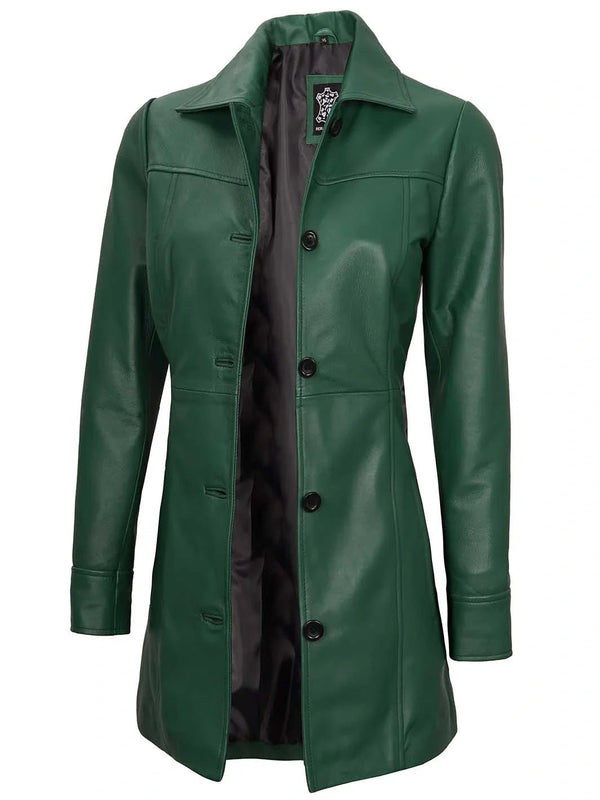 Kandis Women's Green Real Leather Car Coat - Rare Leather