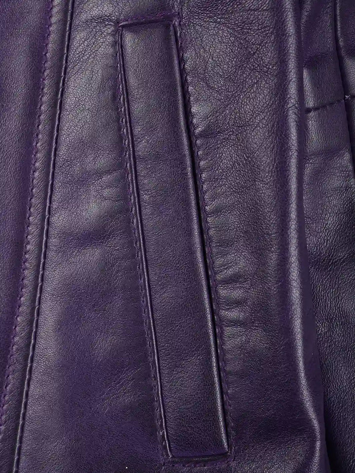 Kandis Women's Leather Purple 3/4 Length Car Coat - Rare Leather