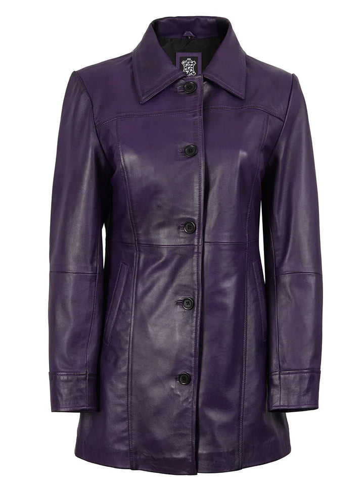 Kandis Women's Leather Purple 3/4 Length Car Coat - Rare Leather