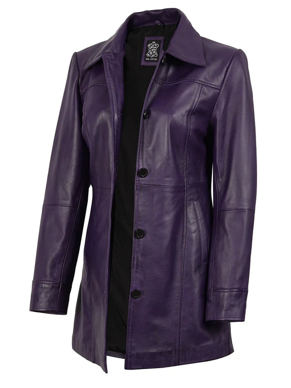 Kandis Women's Leather Purple 3/4 Length Car Coat - Rare Leather