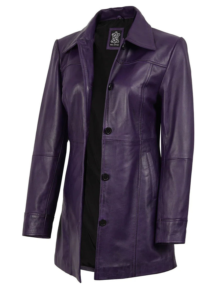 Kandis Women's Leather Purple 3/4 Length Car Coat - Rare Leather