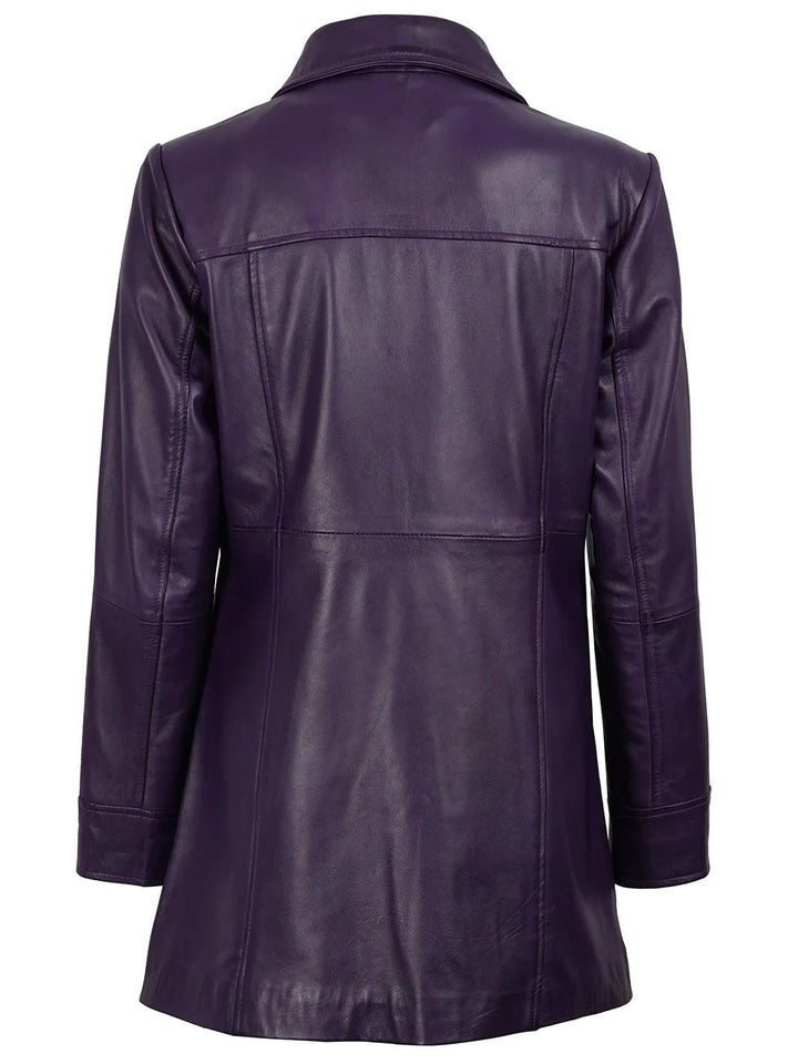 Kandis Women's Leather Purple 3/4 Length Car Coat - Rare Leather
