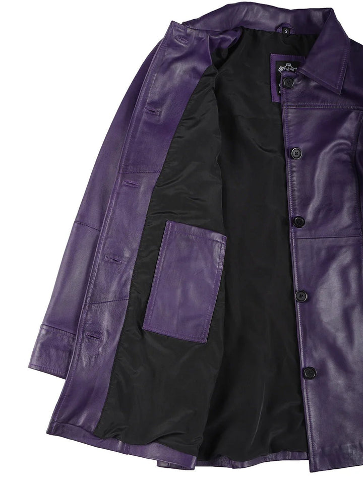 Kandis Women's Leather Purple 3/4 Length Car Coat - Rare Leather
