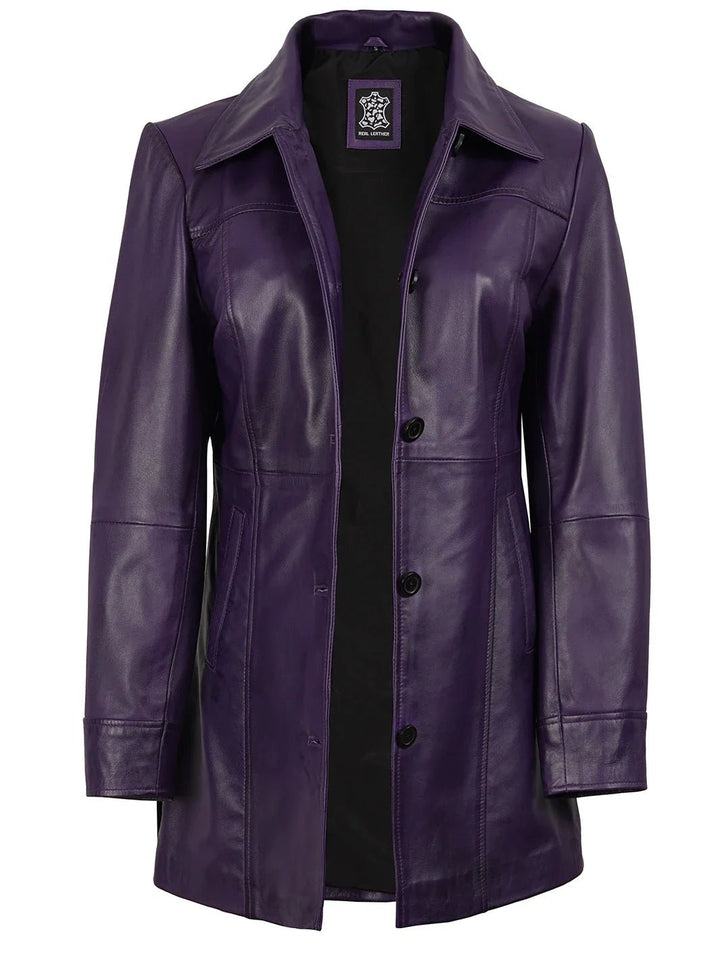 Kandis Women's Leather Purple 3/4 Length Car Coat - Rare Leather