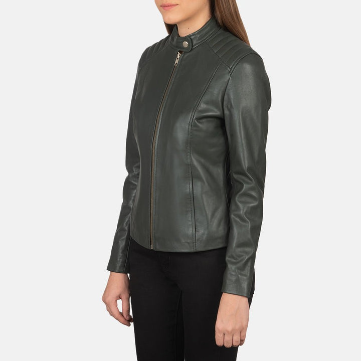Kelsee Green Leather Biker Jacket - Rare Leather