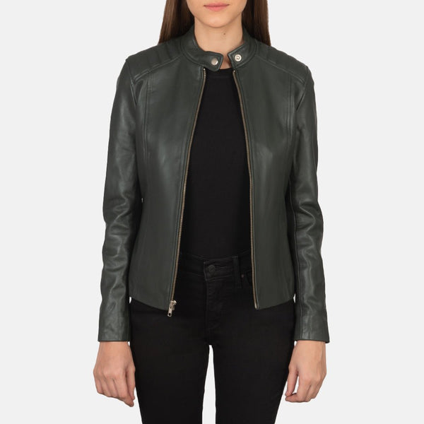 Kelsee Green Leather Biker Jacket - Rare Leather
