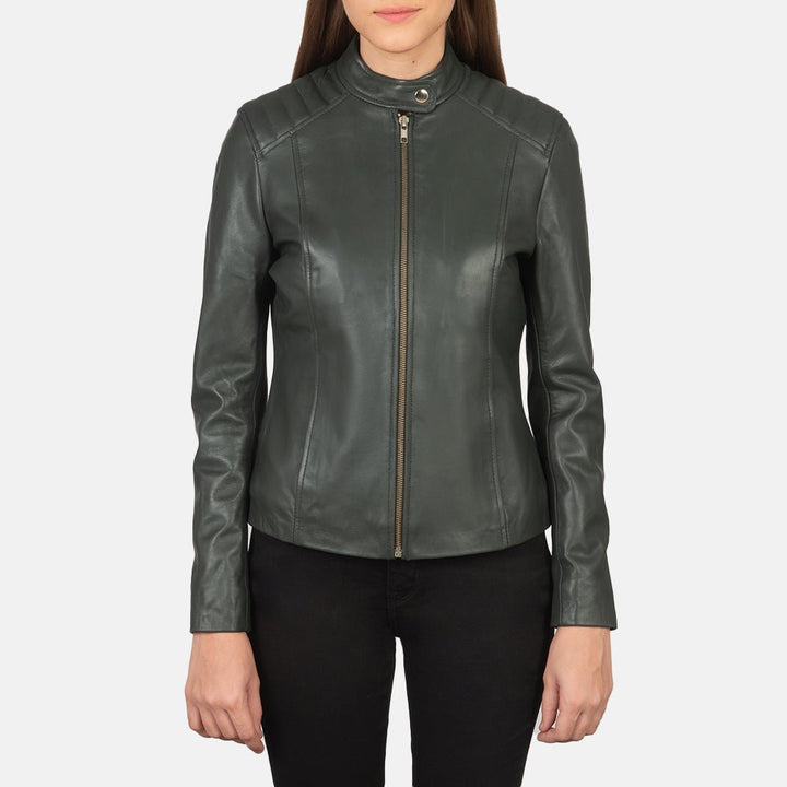 Kelsee Green Leather Biker Jacket - Rare Leather