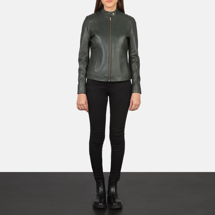 Kelsee Green Leather Biker Jacket - Rare Leather