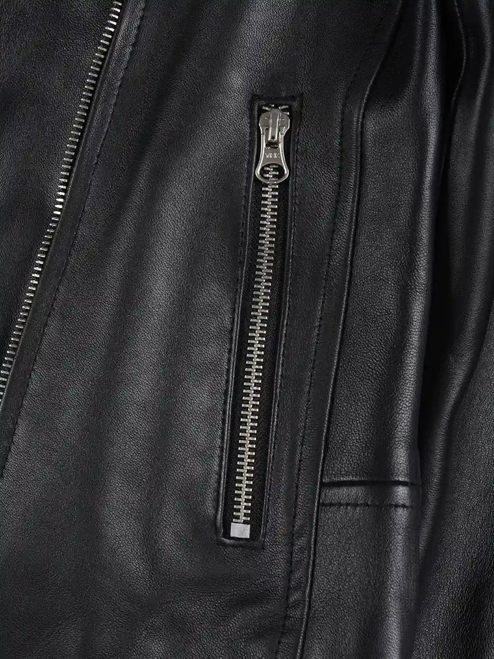 Kirsten Women's Black Asymmetrical Leather Motorcycle Jacket - Rare Leather