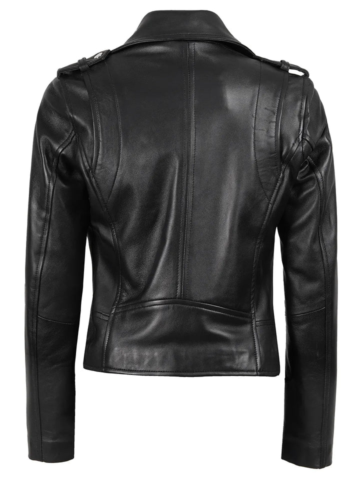 Kirsten Women's Black Asymmetrical Leather Motorcycle Jacket - Rare Leather