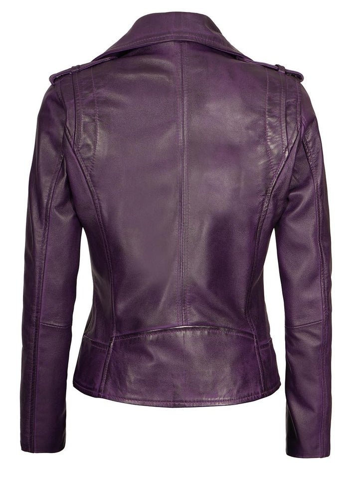 Kirsten Women's Purple Asymmetrical Motorcycle Leather Jacket - Rare Leather