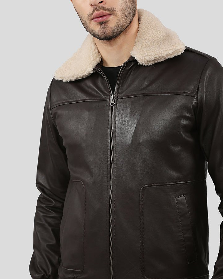 Knox Brown Bomber Leather Jacket with Removable Collar - Rare Leather