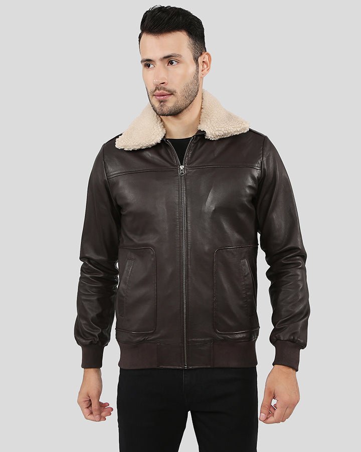 Knox Brown Bomber Leather Jacket with Removable Collar - Rare Leather
