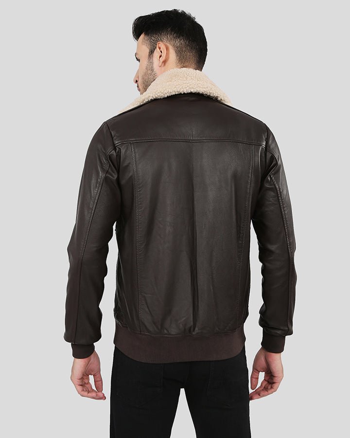 Knox Brown Bomber Leather Jacket with Removable Collar - Rare Leather