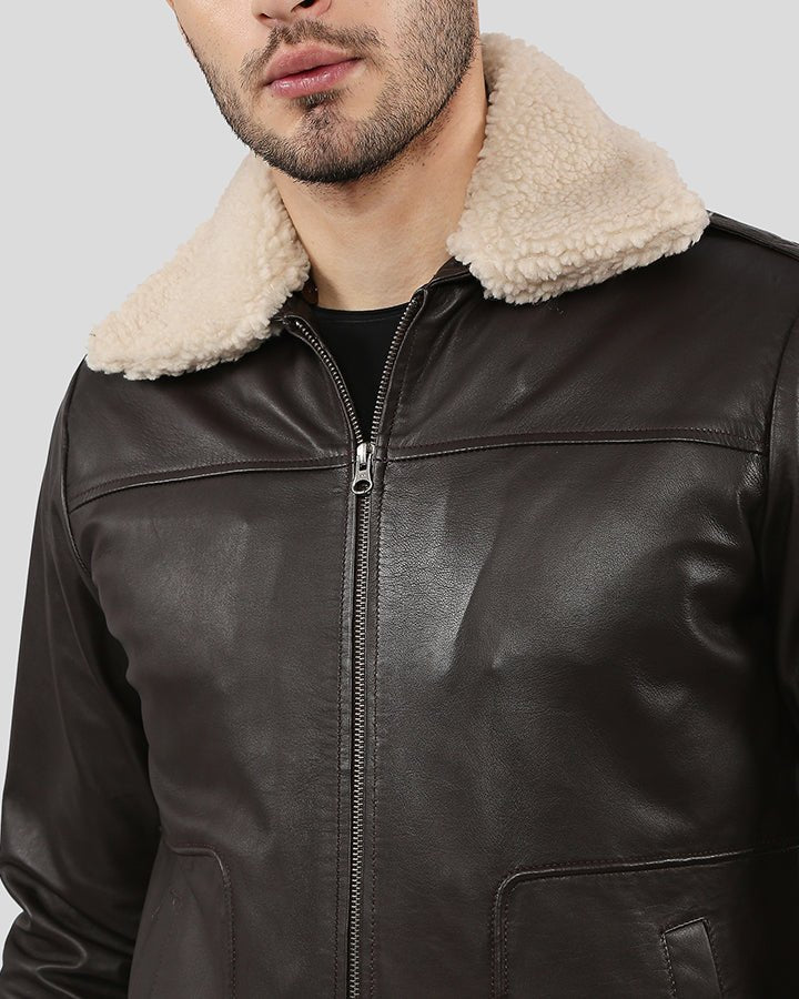Knox Brown Bomber Leather Jacket with Removable Collar - Rare Leather