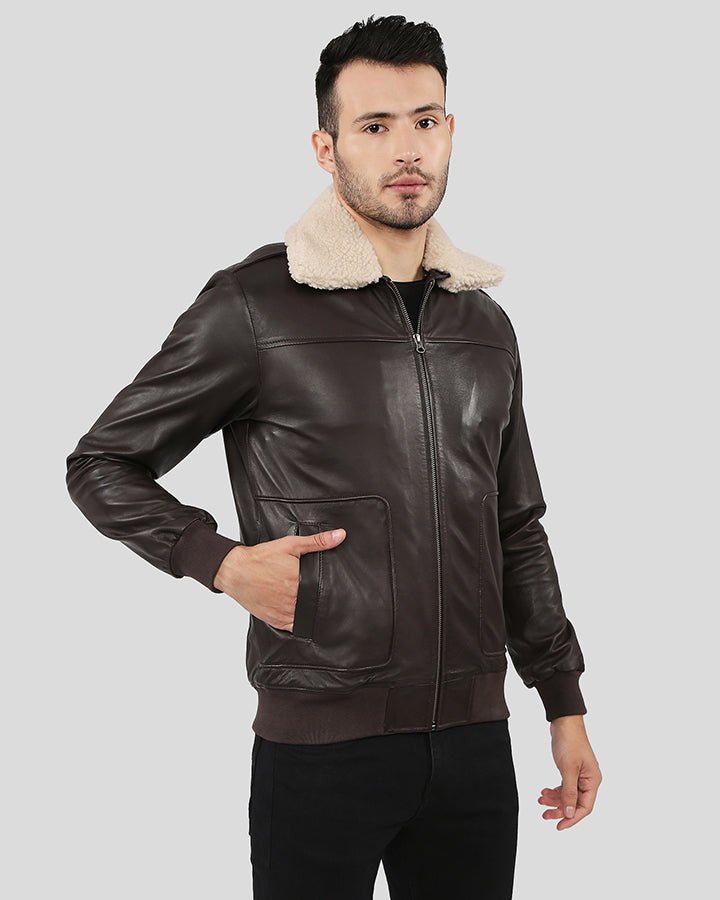 Knox Brown Bomber Leather Jacket with Removable Collar - Rare Leather