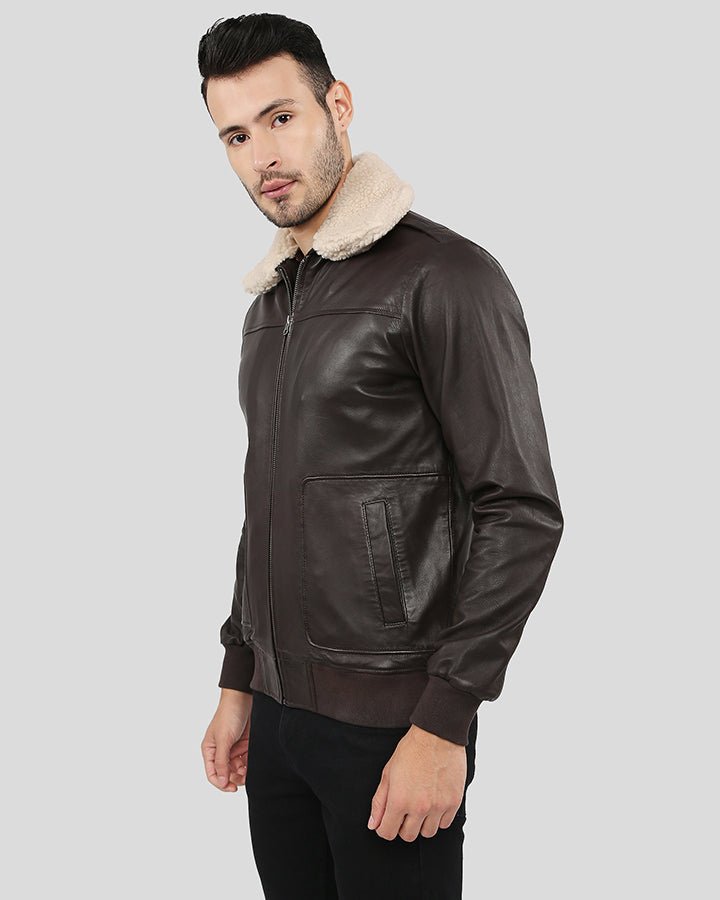 Knox Brown Bomber Leather Jacket with Removable Collar - Rare Leather