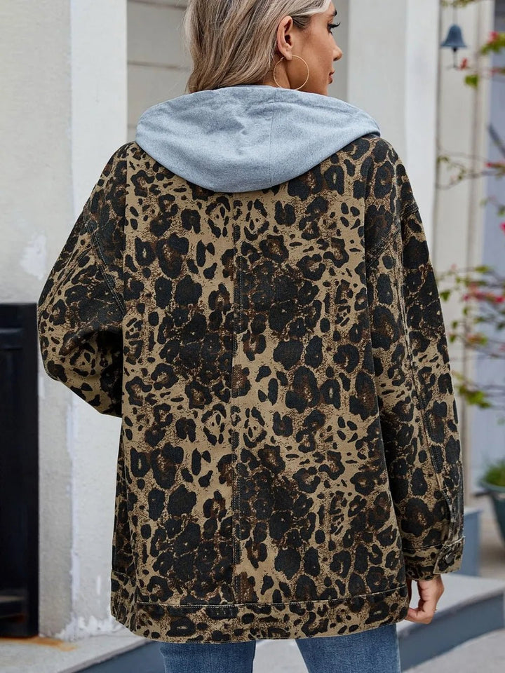 Leopard Button Up Drop Shoulder Denim Jacket - Rare Leather