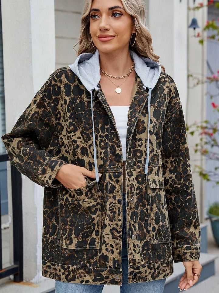 Leopard Button Up Drop Shoulder Denim Jacket - Rare Leather
