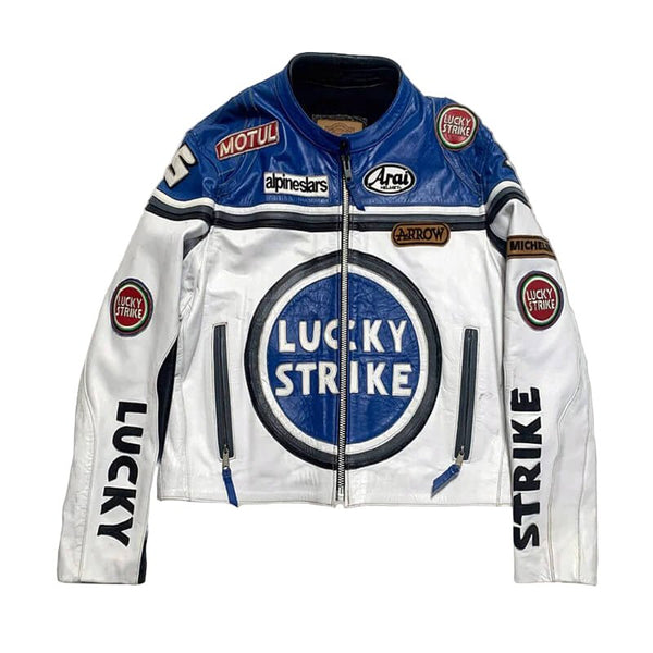 Lucky Strike Casual Blue Moto Leather Jacket - Rare Leather Order Now !!