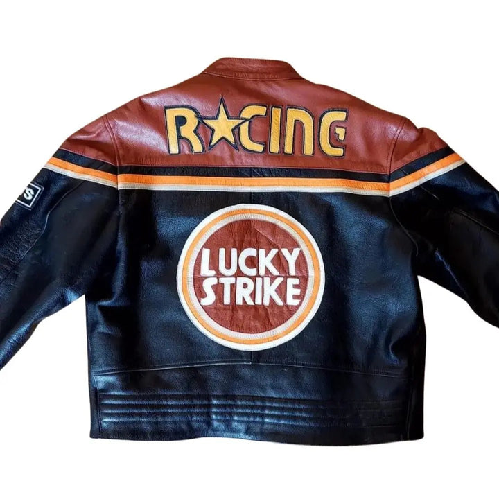 Lucky Strike Leather Jacket - Black & Dark Red - Rare Leather Order Now !!