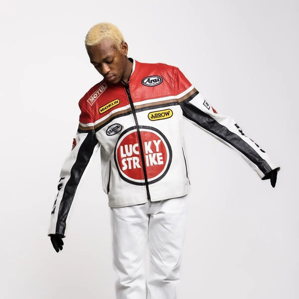Lucky Strike Red & White Leather Jacket - Rare Leather