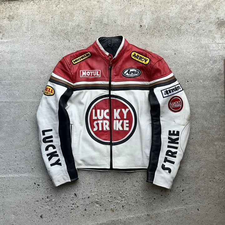 Lucky Strike Red & White Leather Jacket - Rare Leather