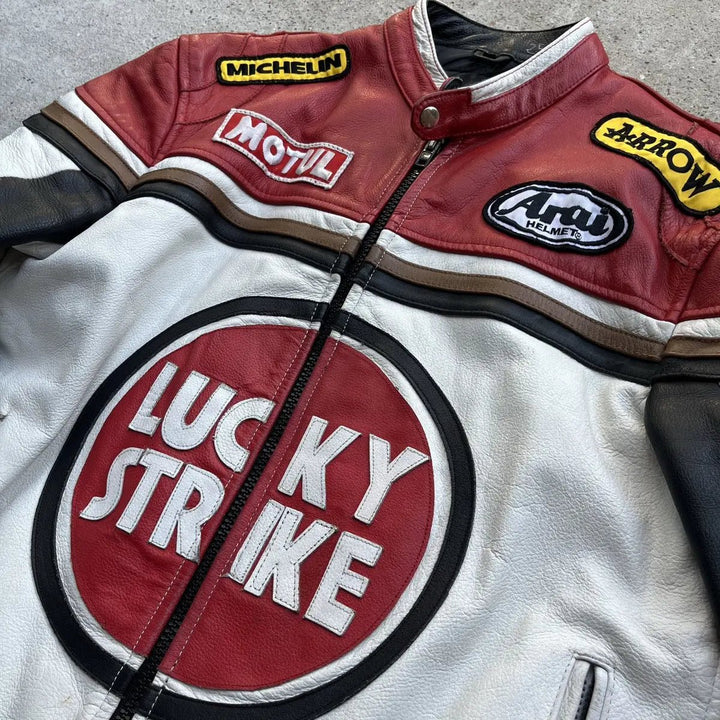 Lucky Strike Red & White Leather Jacket - Rare Leather