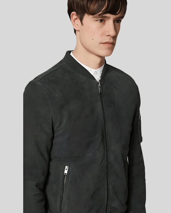 Lucy Dark Green Suede Bomber Leather Jacket - Rare Leather
