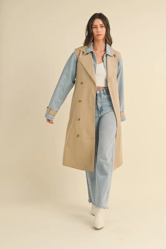 MABLE Layered Look Trench Coat With Denim Jacket - Rare Leather