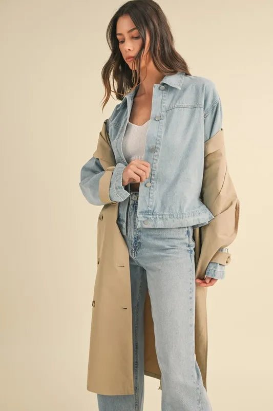 MABLE Layered Look Trench Coat With Denim Jacket - Rare Leather
