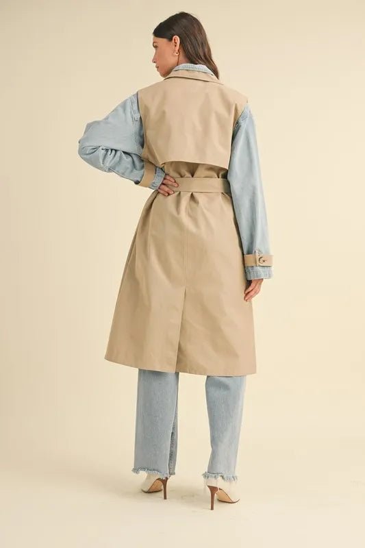 MABLE Layered Look Trench Coat With Denim Jacket - Rare Leather
